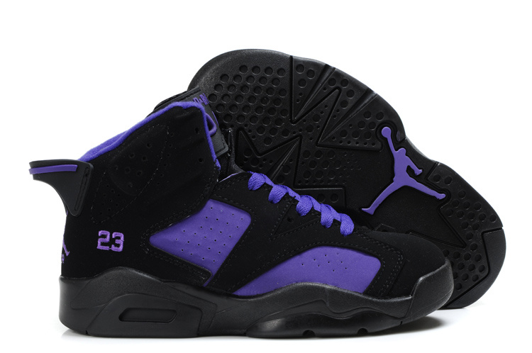 Comfortable Air Jordan 6 Black Purple For Kids